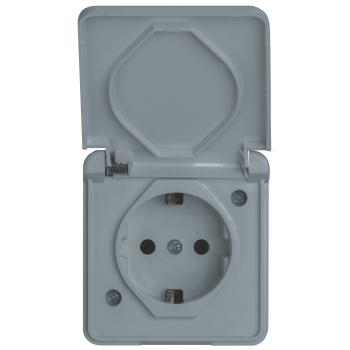 Розетка з/з, 16А, MARSO "Aqua", IP 44, з кришкою, сіра