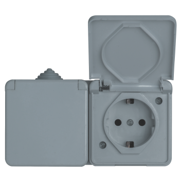 Розетка 2 гнізда з/з, 16А, MARSO "Aqua", IP 44, з кришкою, сіра