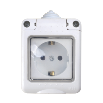 Розетка з/з, 16А, MARSO "Aqua", IP 55, з кришкою, біла