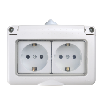 Розетка 2 гнізда з/з, 16А, MARSO "Aqua", IP 55, з кришкою, біла