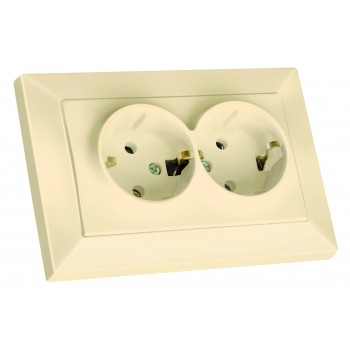 Розетка подвійна, з/з, в 1 коробку, 16А, CANDELA, Mutlusan, крем, (2125 202 0202)