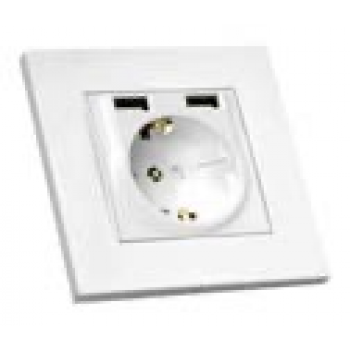 Розетка з/з, 16А, USB+TYPE-C, 2,4А,  зі шторками, RITA, Mutlusan, біла, (2220 629 0201)