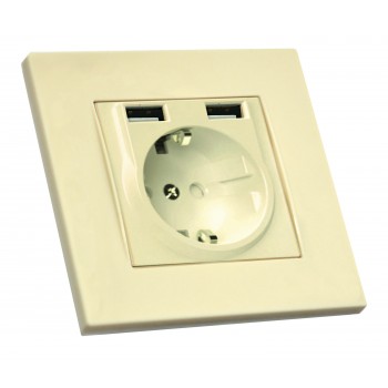 Розетка з/з, 16А, та 2гн USB, 2,4А, зі шторками, RITA, Mutlusan, крем, (2220 619 0202)