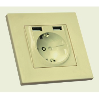 Розетка з/з, 16А, USB+TYPE-C, 2,4А, зі шторками, RITA, Mutlusan, крем, (2220 629 0202)