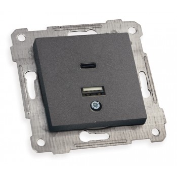 Механізм розетки USB+TYPE-C горизонтальної, RITA, Mutlusan, "графіт", (2200 469 0195)