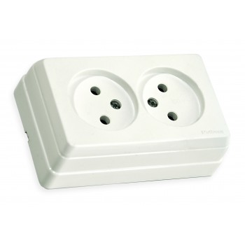 Розетка подвійна, б/з, 16А, BRON, Mutlusan, білий, (2160 203 0201)