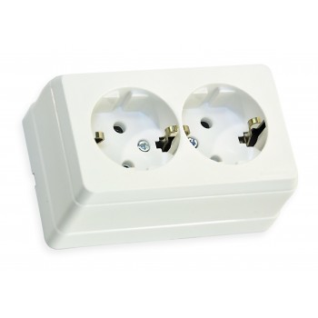 Розетка подвійна, з/з, 16А, BRON, Mutlusan, білий, (2160 202 0201)