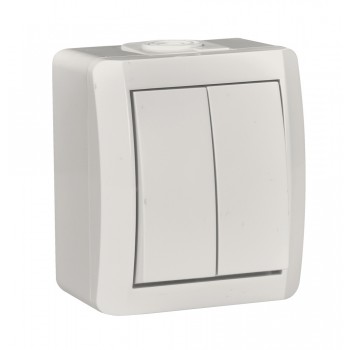 Вимикач накладний 2 кл, 10А, NORA, Mutlusan, білий, IP54 (2155 002 0201)