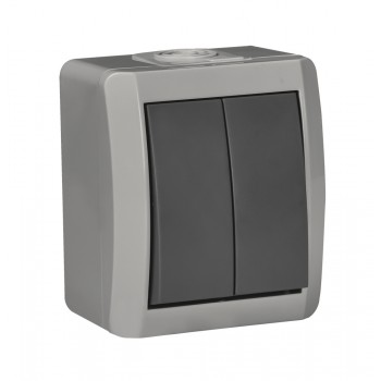 Вимикач накладний 2 кл, 10А, NORA, Mutlusan, сірий, IP54 (2155 002 0203)