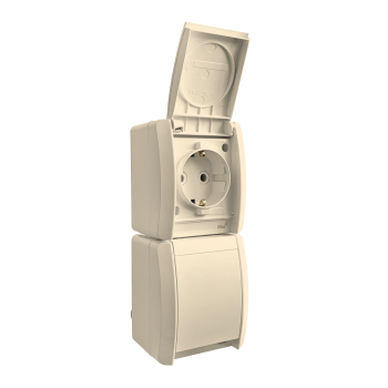 Розетка накладна подвійна вертикальна, з/з, 16А, NORA, Mutlusan, білий, IP54 (2155 220 0201)