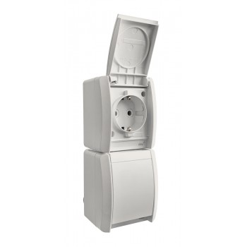 Розетка накладна подвійна вертикальна, з/з, 16А, NORA, Mutlusan, білий, IP54 (2155 220 0201)