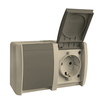 Розетка накладна подвійна, з/з, 16А, NORA, Mutlusan, сірий, IP54 (2155 210 0203)