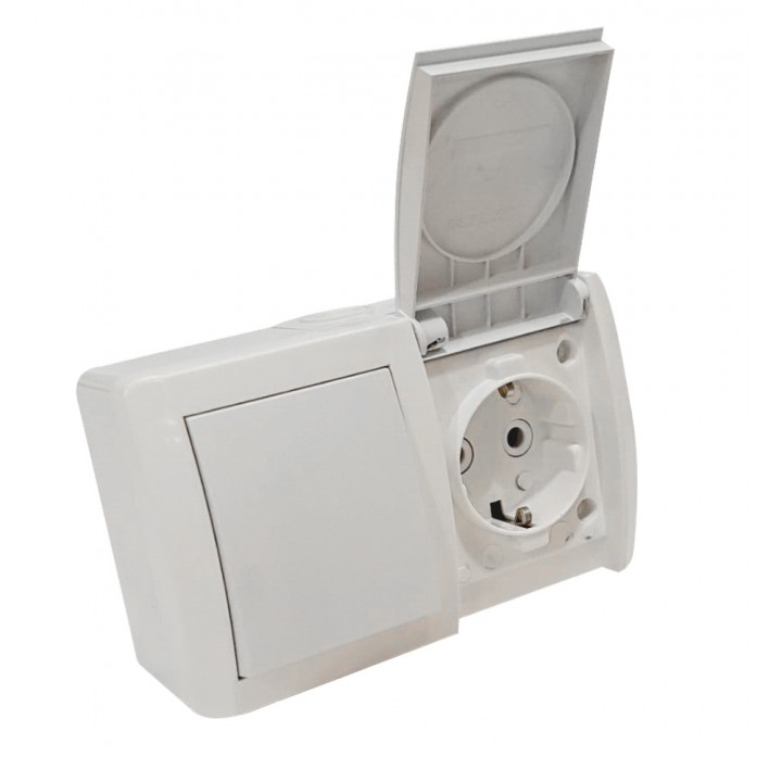 Блок: вимикач 1 кл, розетка з/з, 10А-16А, NORA, Mutlusan, білий, IP54 (2155 511 0201)