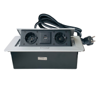 Розетка меблева з кабелем 1.5м, з/з, 2 гнізда, 16А, USB+TYPE-C, 2,1А, врізна, срібло, MARSO