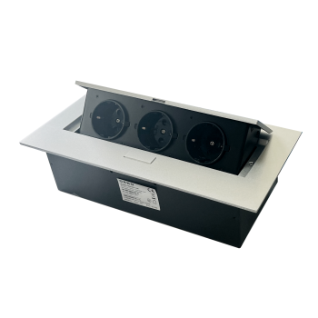 Розетка меблева з/з, 3 гнізда, 16А, врізна, з підйомною кришкою, метал, срібло, ORNO (OR-GM-9036(GS)/G)