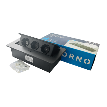 Розетка меблева з/з, 3 гнізда, 16А, врізна, з підйомною кришкою, метал, чорна, ORNO (OR-GM-9032(GS)/B)