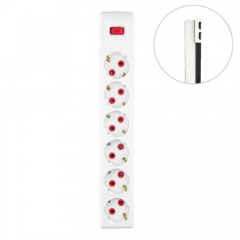 Колодка 6 гнізд, з/з, 16А, з вимикачем, біла, AY-KA (22 0601 000)