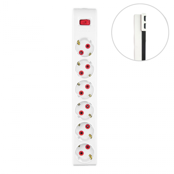 Колодка 6 гнізд, з/з, 16А, з вимикачем, біла, AY-KA (22 0601 000)