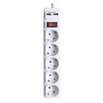 Мережевий фільтр-подовжувач з/з, 5 гнізд, 2 USB, 3м, ПВС 3х1, з вимикачем, MARSO