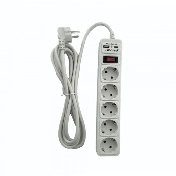 Мережевий фільтр-подовжувач з/з, 5 гнізд, USB, Type-C, 3м, ПВС 3х1, з вимикачем, MARSO