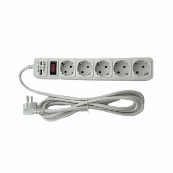 Мережевий фільтр-подовжувач з/з, 5 гнізд, USB, Type-C, 3м, ПВС 3х1, з вимикачем, MARSO
