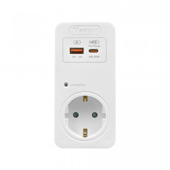Реле напруги в розетку 16А, USB 5V/3A, Type-C, з індикатором, SELDUR (E1TH33B), 230V