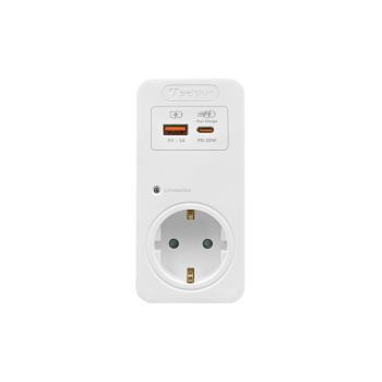 Реле напруги в розетку 16А, USB 5V/3A, Type-C, з індикатором, SELDUR (E1TH33B), 230V
