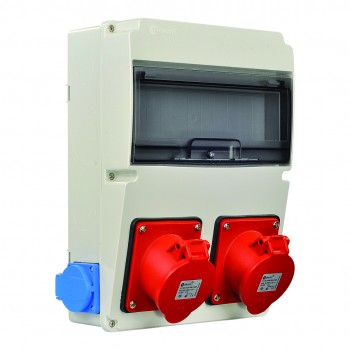 Бокс для автом.вим. 220x300мм з розетками: силова 32А/3 (3Р, 2 шт), IP44, TP electric