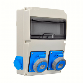 Бокс для автом.вим. 220x300мм з розетками: силова 32А/3 (3Р, 2 шт), панельна 16А  (2 шт), ІР67