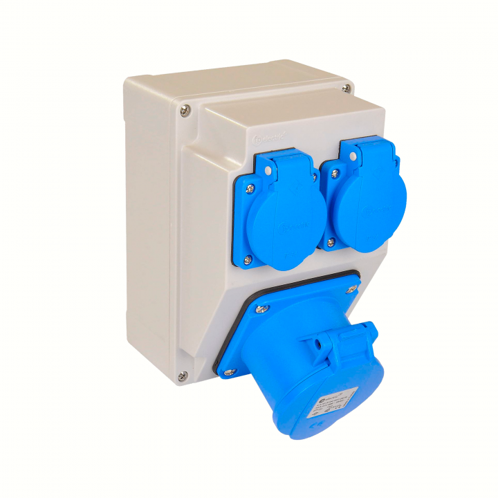 Бокс 120x170мм з розетками: силова 32A/3 (3Р, 1шт), панельна 16A (2шт), IP44, TP electric