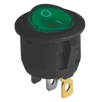 Клавішний перемикач 1 клав. 6А, круглий, 20мм, зелена кнопка, з підсвіткою ON-OFF, 2 контакта