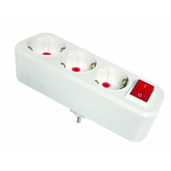 Трійник-розгалужувач з/з, 16А, прямий, з вимикачем, білий, AY-KA, (77 133 00)