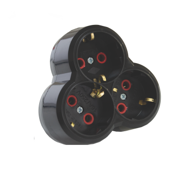 Трійник-розгалужувач з/з, 16А, тип "клевер", чорний, AY-KA, (79 130 00)