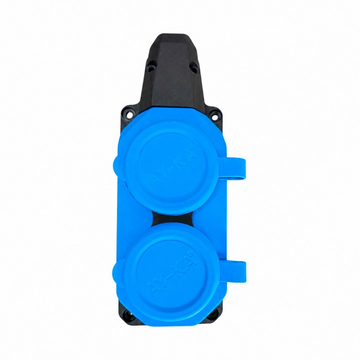 Колодка 2 гнізда з/з, 16А, каучук, синя, (IP44), AY-KA, (55 200 03)