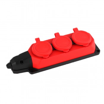 Колодка 3 гнізда з/з, 16А, каучук, червона, (IP44), AY-KA, (55 300 01)