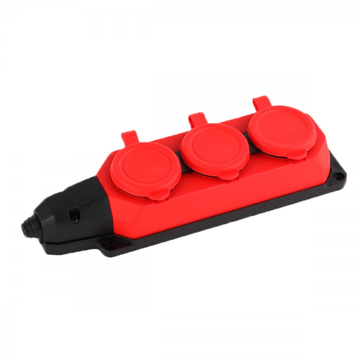 Колодка 3 гнізда з/з, 16А, каучук, червона, (IP44), AY-KA, (55 300 01)