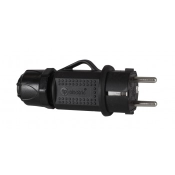 Вилка пряма з/з, 16А,  чорна (IP44), TP electric (3101-700-0300)