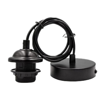 Патрон підвісний декоративний люстровий Е27, металева основа, чорний, провід 1м