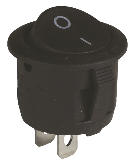 Клавішний перемикач 1 клав. 6А, круглий, 20мм, чорний ON-OFF, 2 контакта