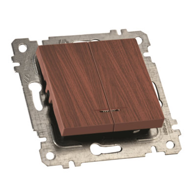 Механізм вимикача 2 кл, 10А, з світловим індикатором, RITA, Mutlusan, "вишня" (2200 426 0156)