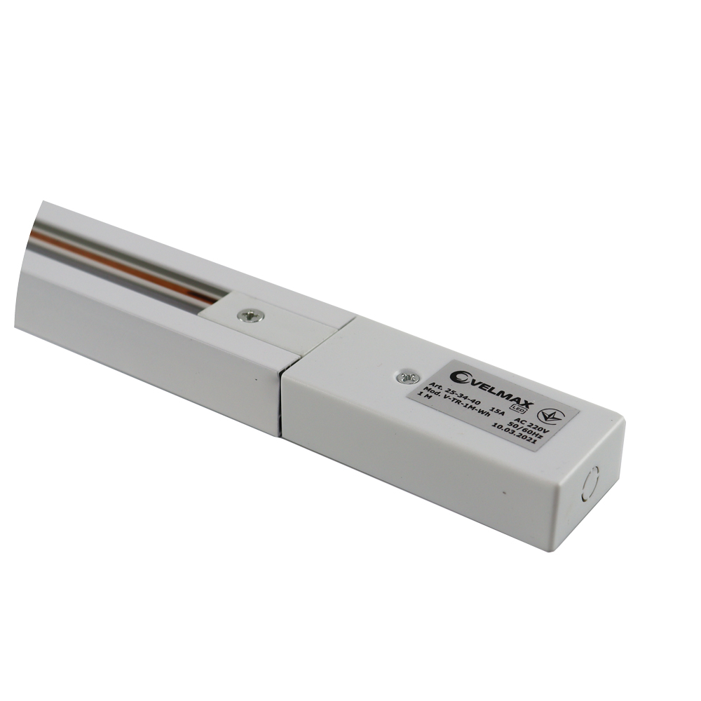 Шинопровід для кріплення та живлення трекових світильників VELMAX V-TR, 1м, 15А, білий