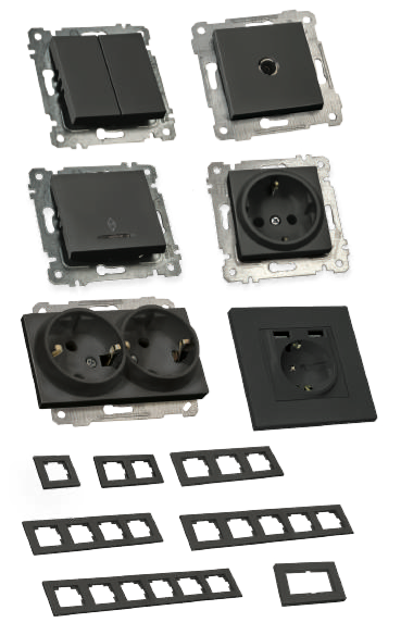 Рамка горизонтальна п'ятимісна RITA, Mutlusan,  чорний, (2220 800 1584)