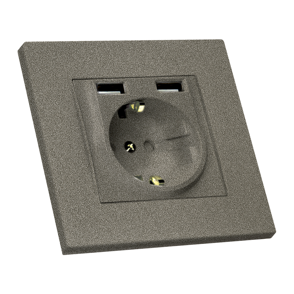 Розетка з/з, 16А, USB+TYPE-C, 2,4А, зі шторками, RITA, Mutlusan, "графіт", (2220 629 0295)