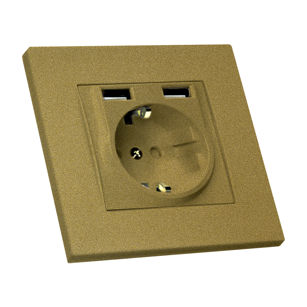 Розетка з/з, 16А, та 2гн USB, 2,4А, зі шторками, RITA, Mutlusan, "золото", (2220 619 0280)