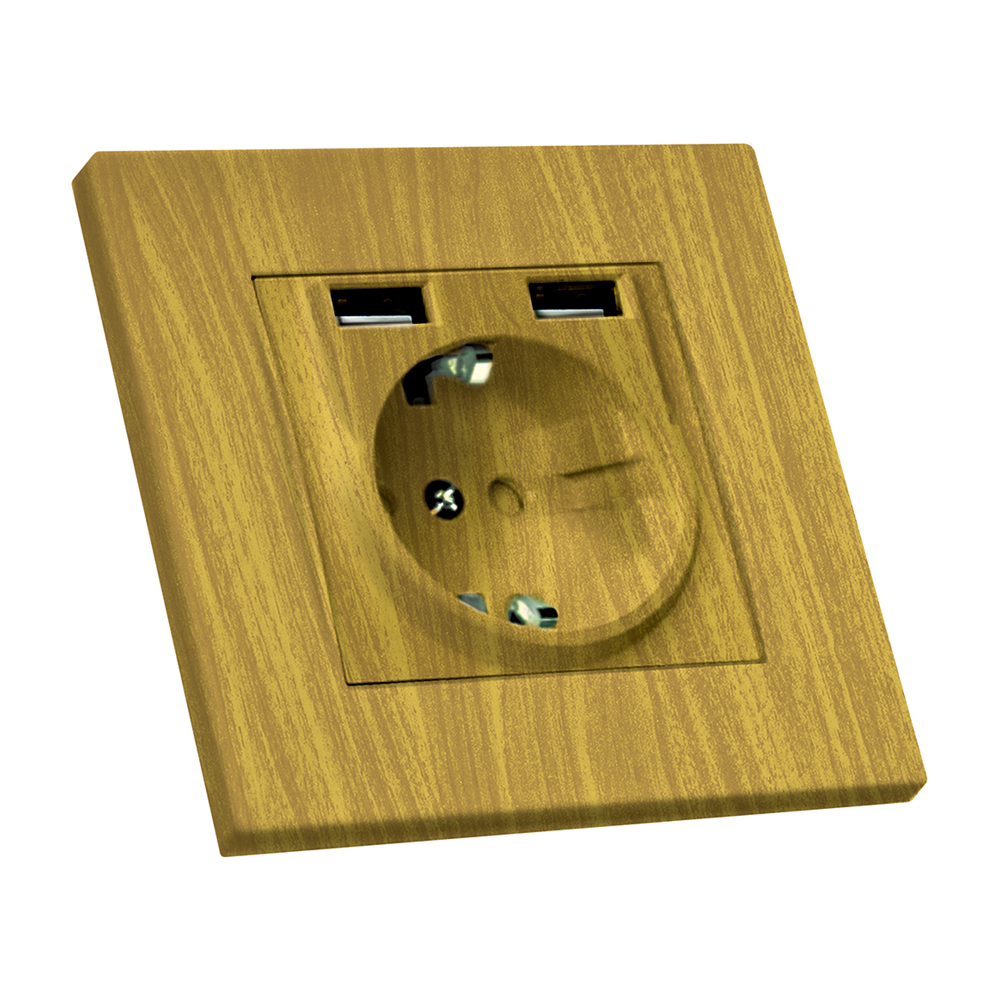Розетка з/з, 16А, та 2гн USB, 2,4А, зі шторками, RITA, Mutlusan, "дуб", (2220 619 0258)