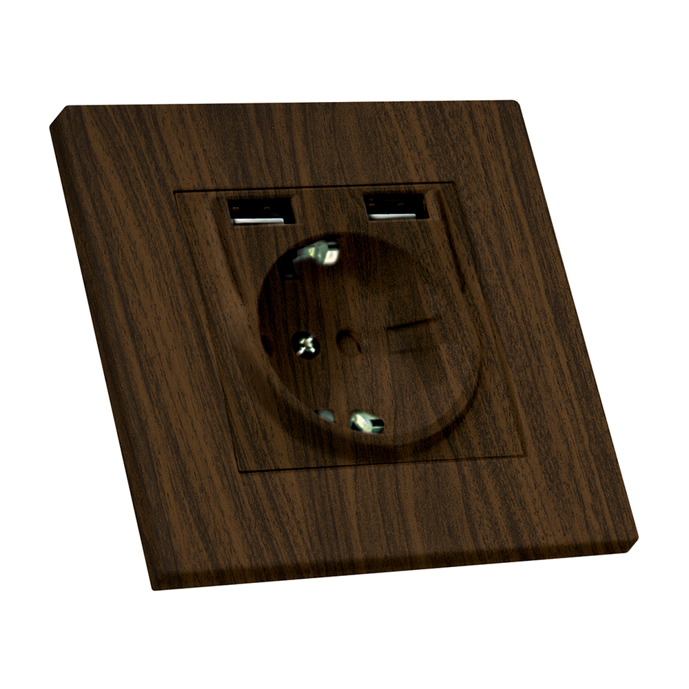 Розетка з/з, 16А, USB+TYPE-C, 2,4А, зі шторками, RITA, Mutlusan, "горіх", (2220 629 0257)