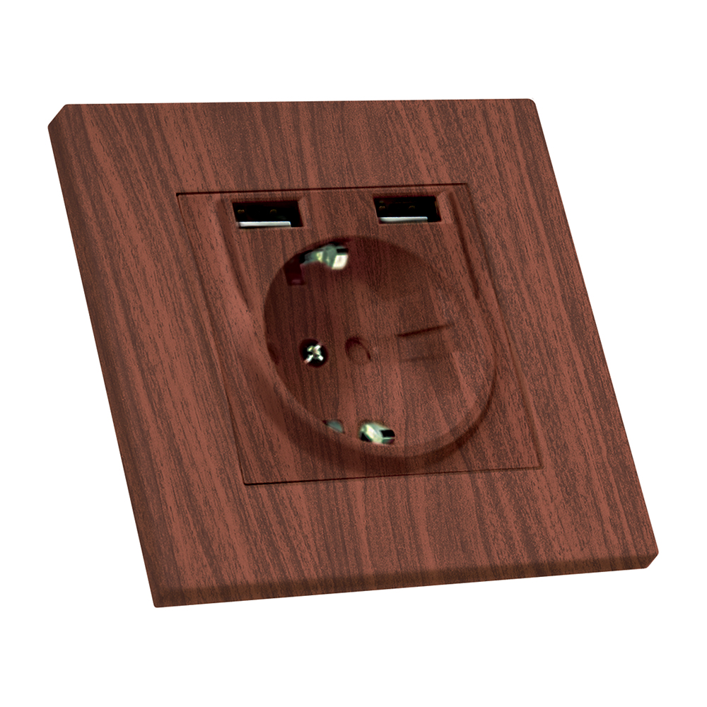 Розетка з/з, 16А, та 2гн USB, 2,4А, зі шторками, RITA, Mutlusan, "вишня" (2220 619 0256)