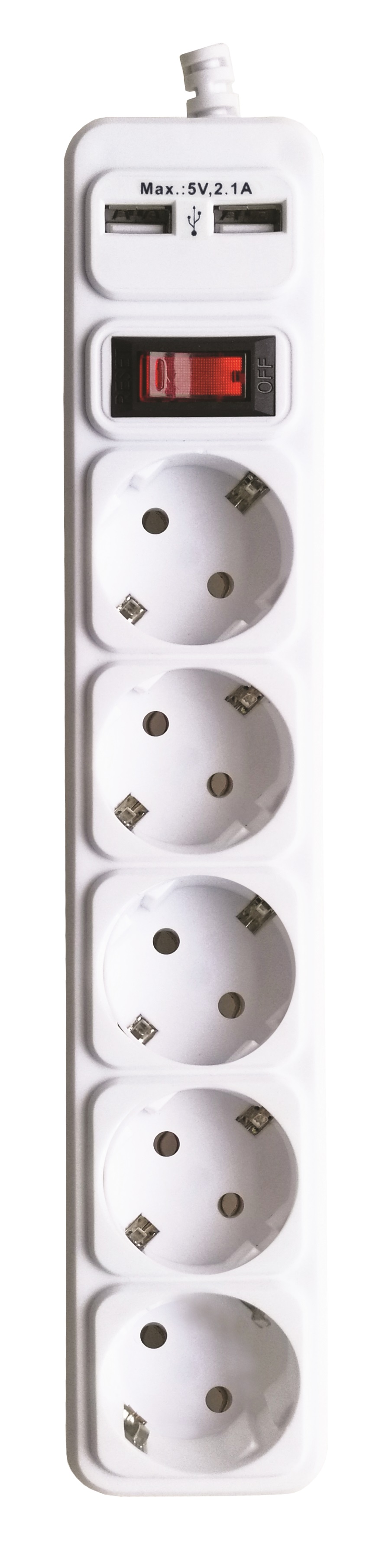 Мережевий фільтр-подовжувач з/з, 5 гнізд, 2 USB, 5м, з вимикачем, MARSO