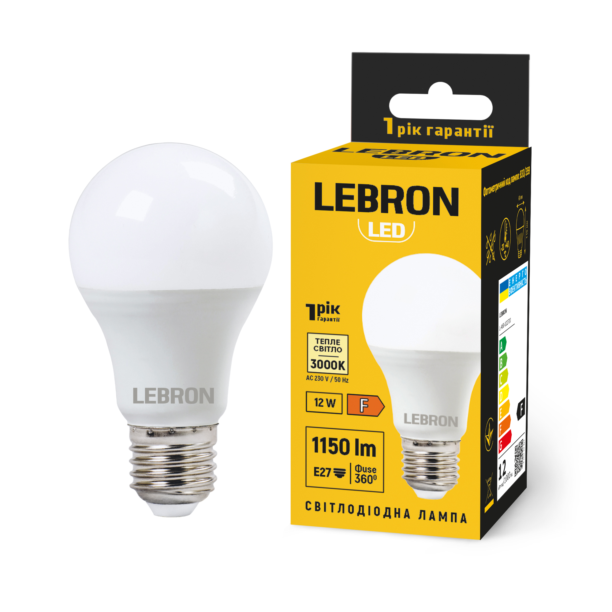 LED лампа LEBRON L-A60-122730, 12W, Е27, 3000K, 230V