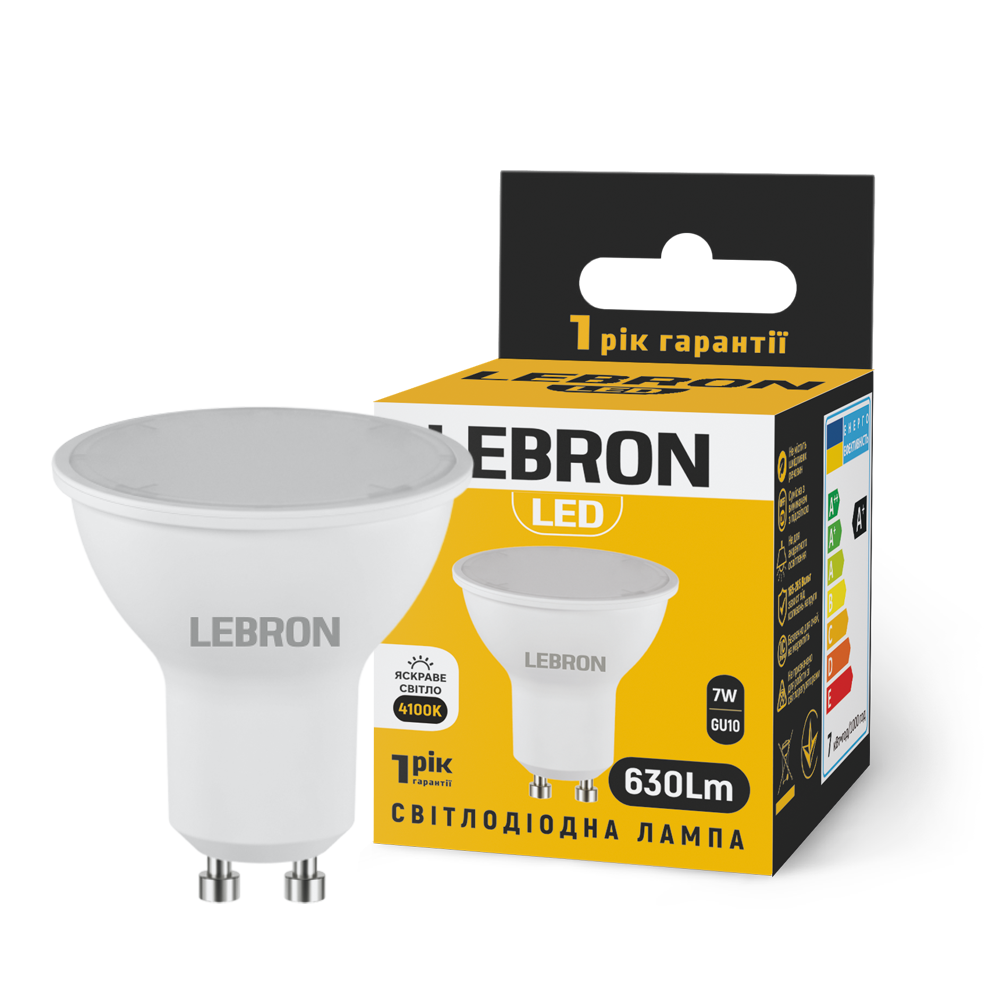 LED лампа LEBRON L-MR16, 7W, 220V, GU10, 4100K, 630Lm